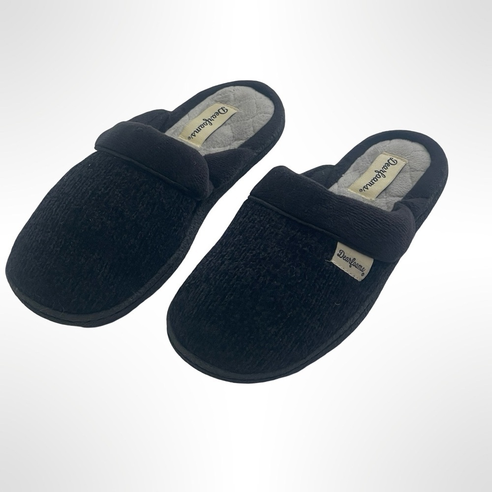 Black Dearfoams Comfy Slippers size 5.5 - Picture 1 of 5
